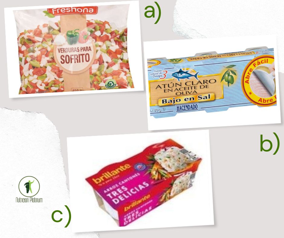 Verduras a la jardinera con atún y 1 vasito de arroz tres delicias.